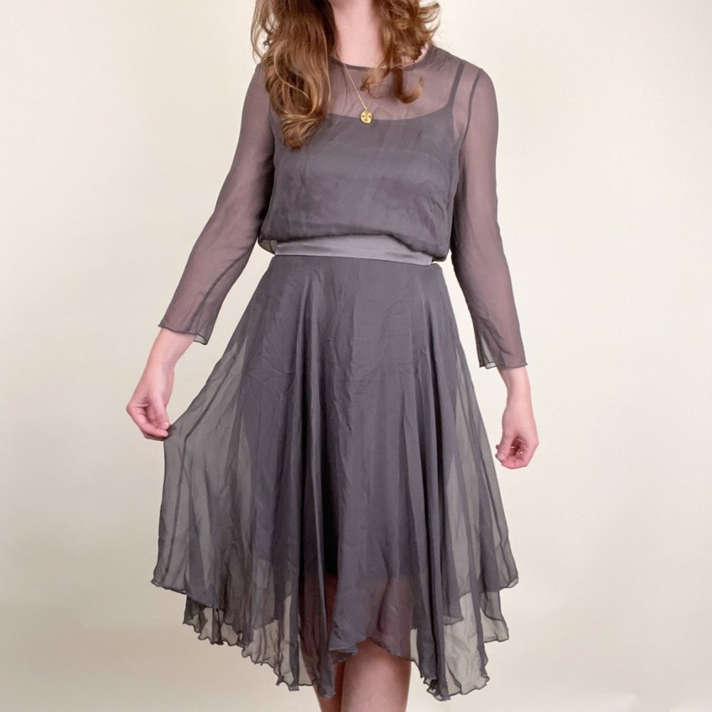 Vintage 100% Silk 4 Piece Set Midi Skirt Sheer Matching Coordinating Formal Chic - Picture 8 of 9